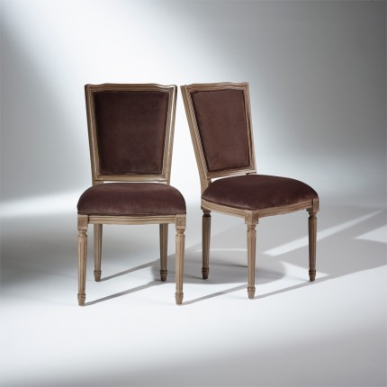 Chaises MARIE ANTOINETTE, patine taupe, velours taupe, lot de 2