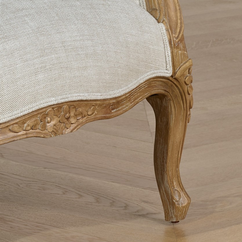 Poltrona bergère VICTOR JUNGLE - Estilo romântico em madeira, linho e tecido estampado, 1 lugar