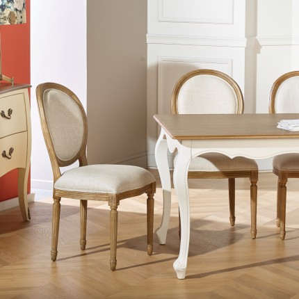 MEDAILLON - Chaises style shabby chic en bois massif et lin premium, lot de 2