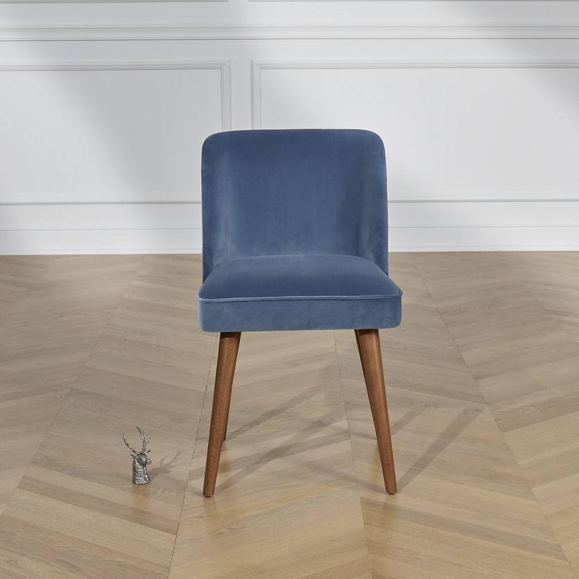 APOLLINE LOUVAIN - Lot de 2 chaises style scandinave en bois, tissus velours et tweed