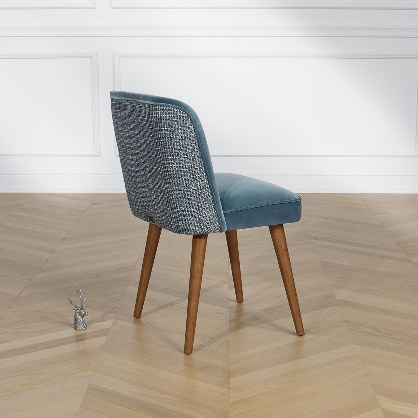 APOLLINE LOUVAIN - Lot de 2 chaises style scandinave en bois, tissus velours et tweed