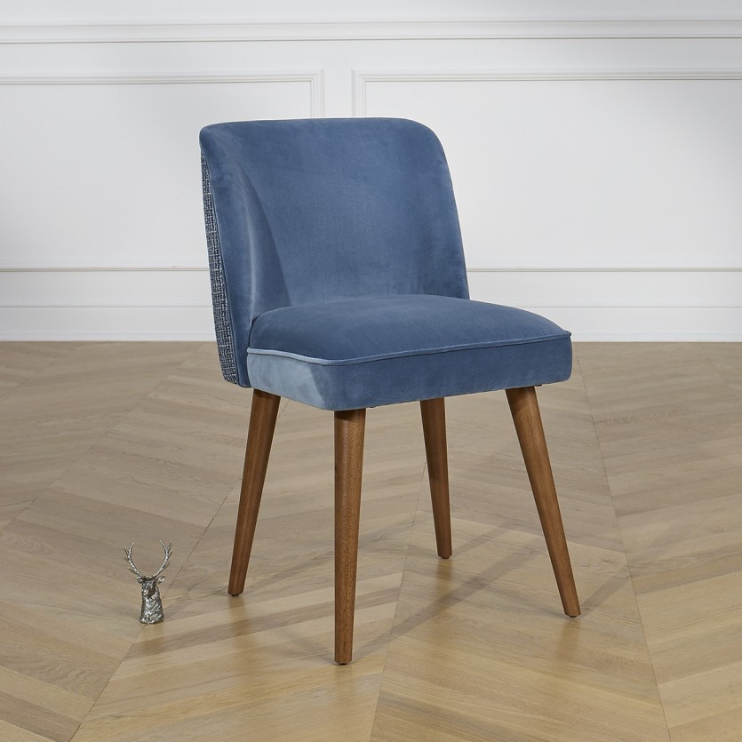 APOLLINE LOUVAIN - Lot de 2 chaises style scandinave en bois, tissus velours et tweed
