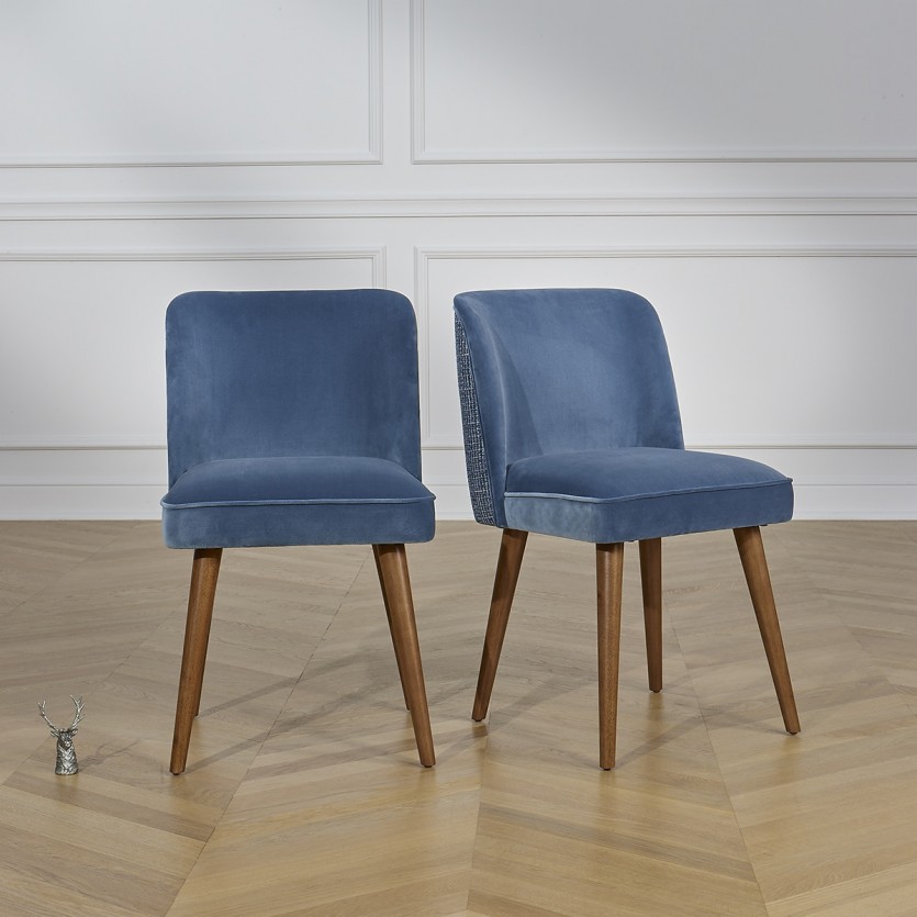 APOLLINE LOUVAIN - Lot de 2 chaises style scandinave en bois, tissus velours et tweed