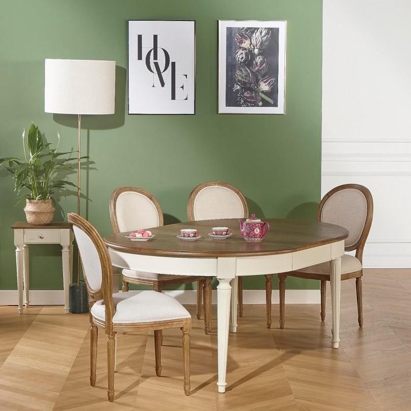 Table à manger à rallonges FLORENCE - Style romantique en chêne, 4/10 couverts, bois certifié FSC®