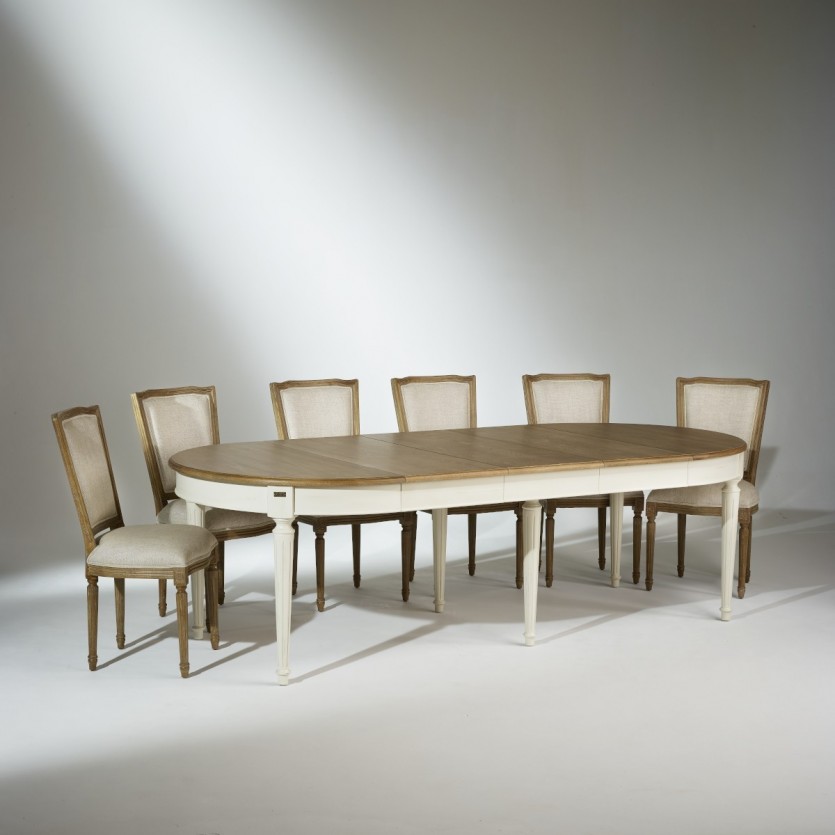 Table à manger à rallonges FLORENCE - Style romantique en chêne, 4/10 couverts, bois certifié FSC®