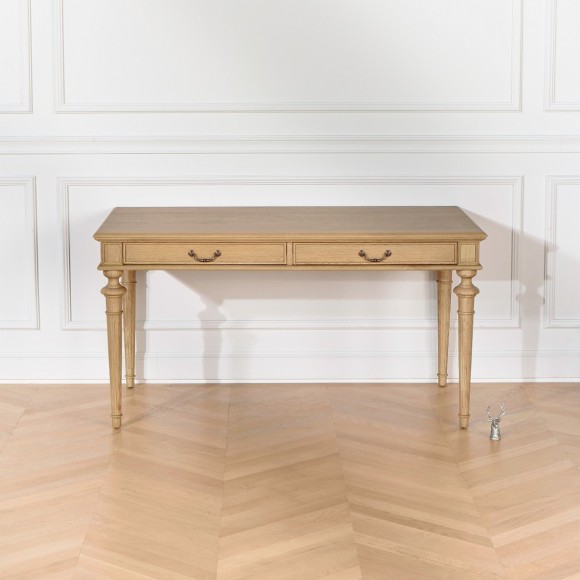YVAN - Bureau style shabby chic en chêne, 2 tiroirs, bois certifié FSC®