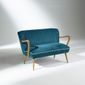 Banquette vintage velours bleu