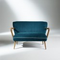 Banquette vintage velours bleu