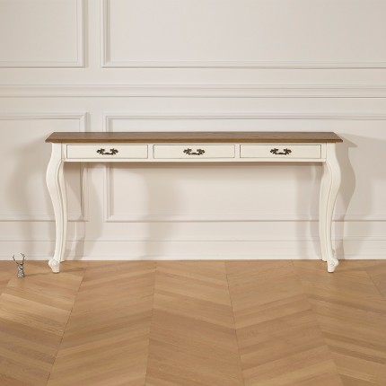 LOUIS - Large console in romantic style made of solid wood, oak top, 3 drawers