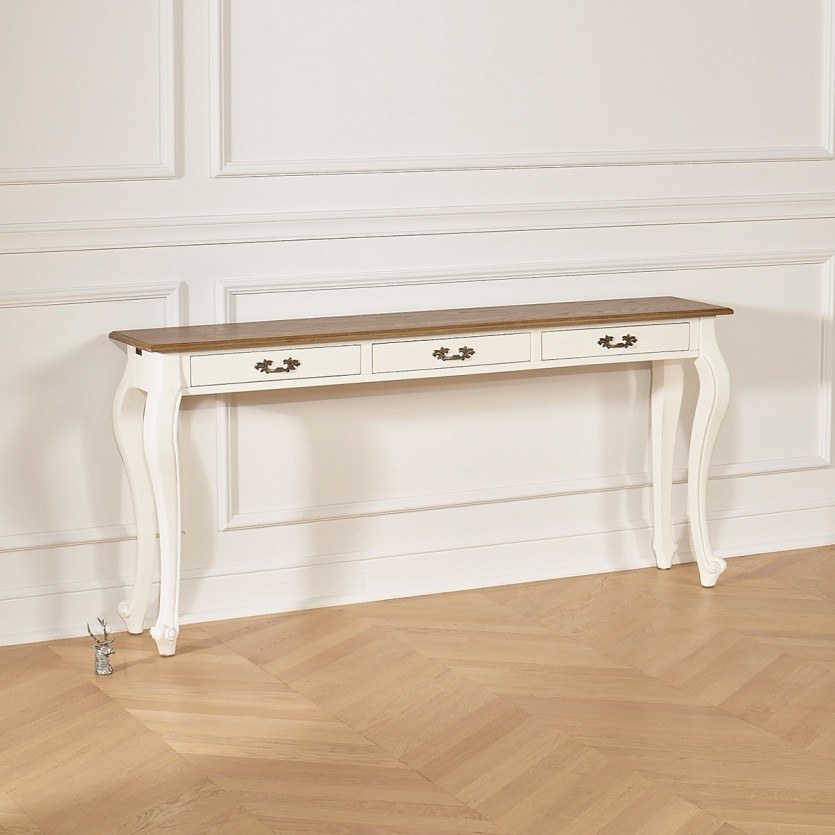 LOUIS Console - Romantic style, oak top, 3 drawers