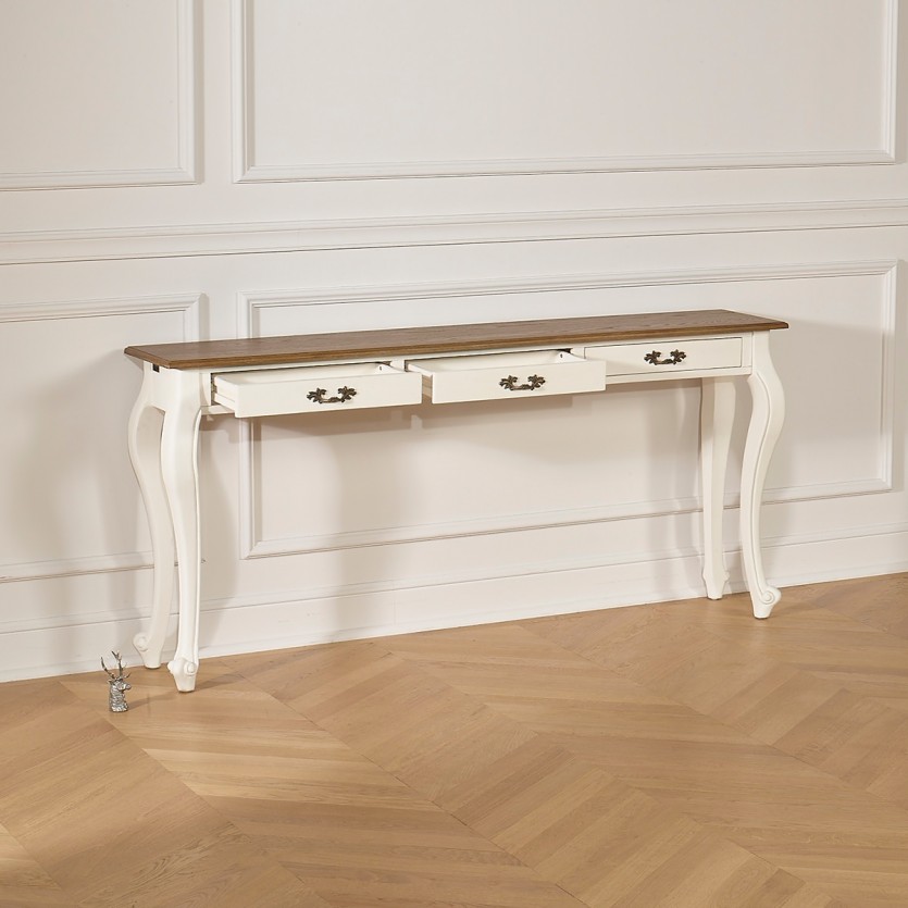 LOUIS Console - Romantic style, oak top, 3 drawers