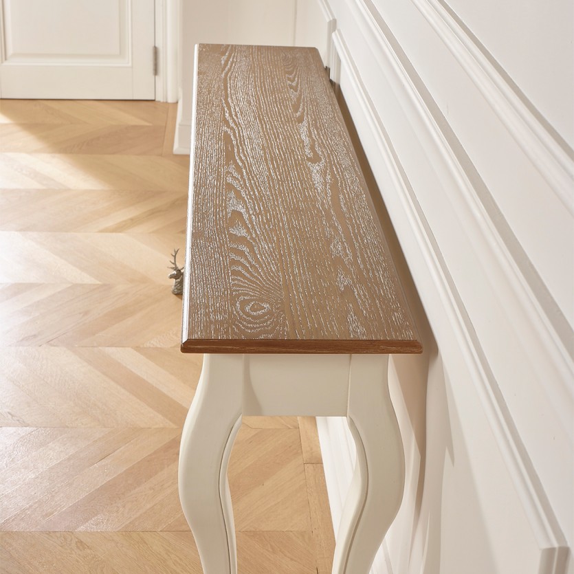 Grande console LOUIS - Stile romantico in legno massiccio, piano in rovere, 3 cassetti