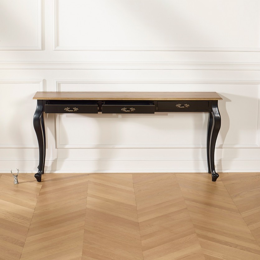 Console LOUIS - Estilo romântico, tampo em carvalho, 3 gavetas