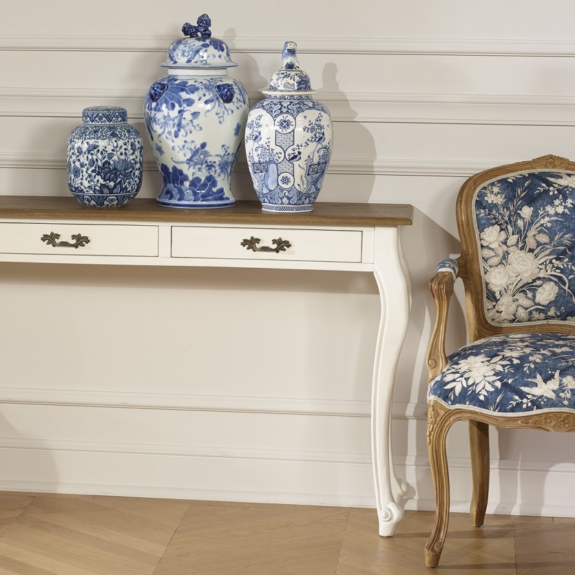 Consola LOUIS - Estilo romántico, tablero de roble, 3 cajones