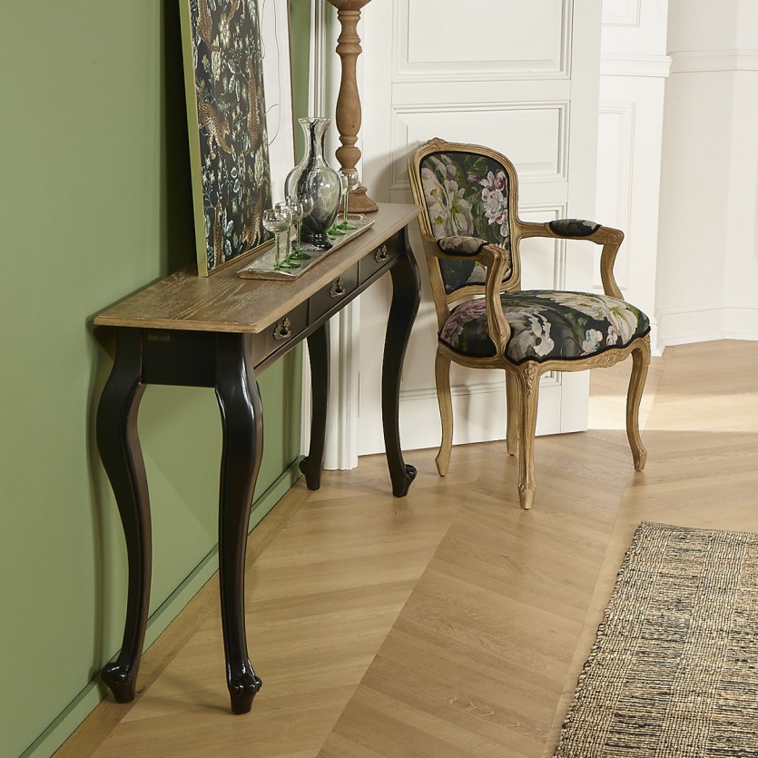 Console LOUIS - Estilo romântico, tampo em carvalho, 3 gavetas
