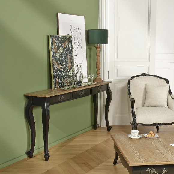 LOUIS-zijtafel - Romantische stijl, eikenhouten blad, 3 lades