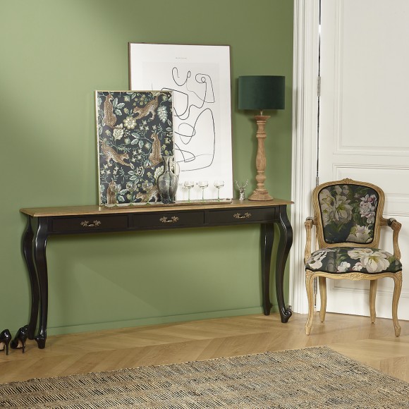 Console LOUIS - Style romantique, plateau en chêne, 3 tiroirs