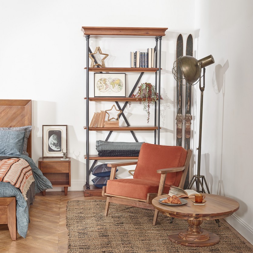 ALESIA - Vintage-style armchair in oak and cotton velvet fabric, 1 seat