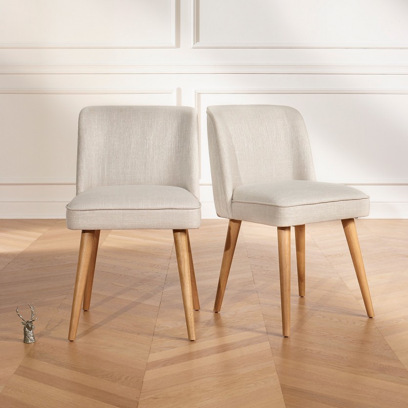 APOLLINE LINUM - Lot de 2 chaises style scandinave en tissu anti feu et bois massif, bois certifié FSC®