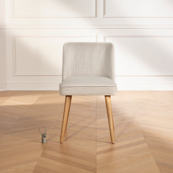 APOLLINE LINUM - Lot de 2 chaises style scandinave en tissu anti feu et bois massif, bois certifié FSC®
