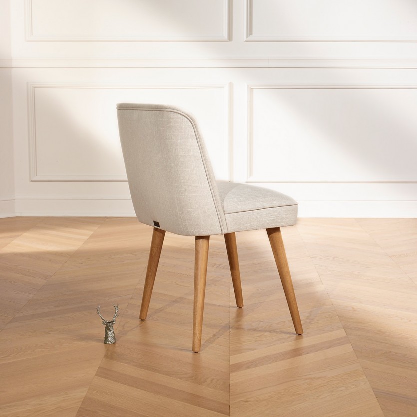 APOLLINE LINUM - Lot de 2 chaises style scandinave en tissu anti feu et bois massif, bois certifié FSC®