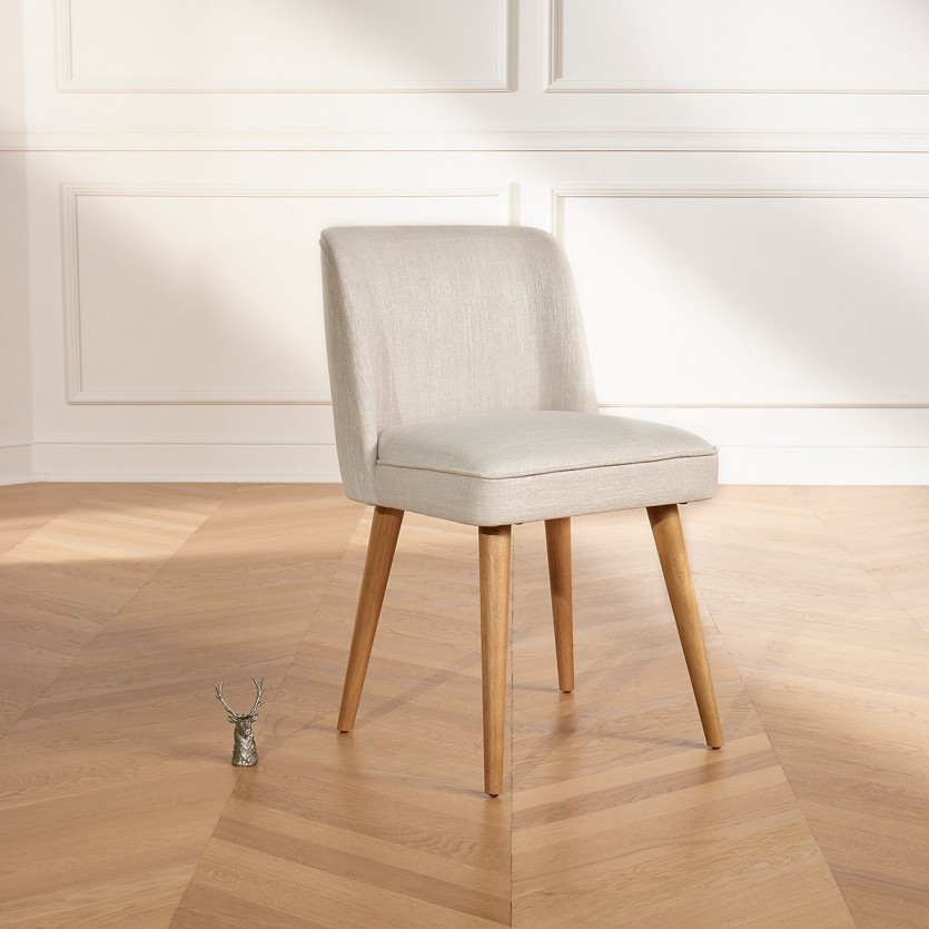 APOLLINE LINUM - Lot de 2 chaises style scandinave en tissu anti feu et bois massif, bois certifié FSC®