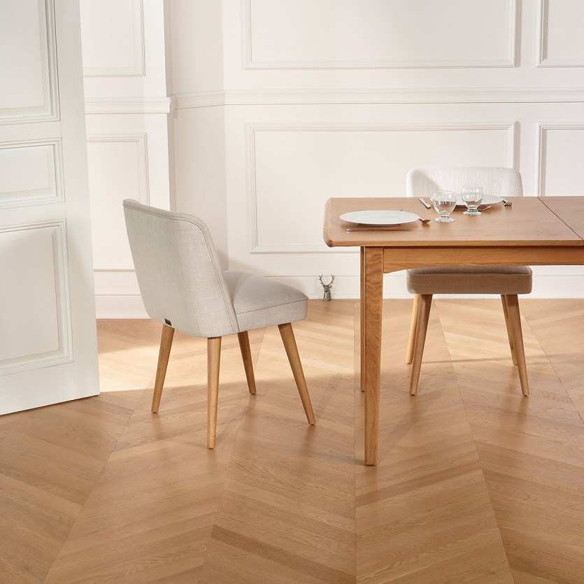 APOLLINE LINUM - Lot de 2 chaises style scandinave en tissu anti feu et bois massif, bois certifié FSC®