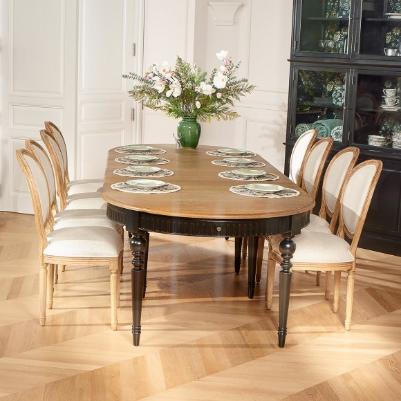 Mesa de jantar extensível AUDE - Estilo romântico em carvalho, 6/14 lugares, madeira certificada FSC®