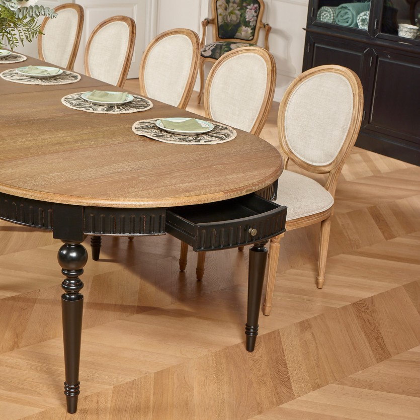Mesa de jantar extensível AUDE - Estilo romântico em carvalho, 6/14 lugares, madeira certificada FSC®