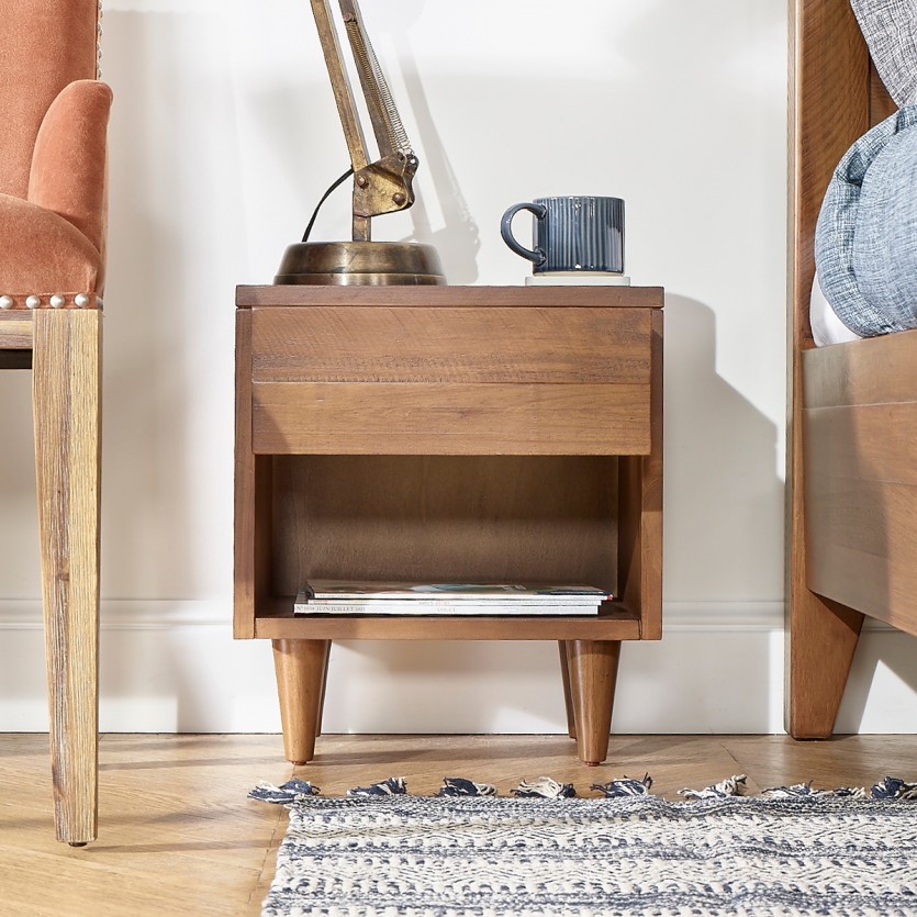 BRADLEY - Nachtkastje van massief grenen, 1 lade, 1 nis, hout met FSC®-certificaat