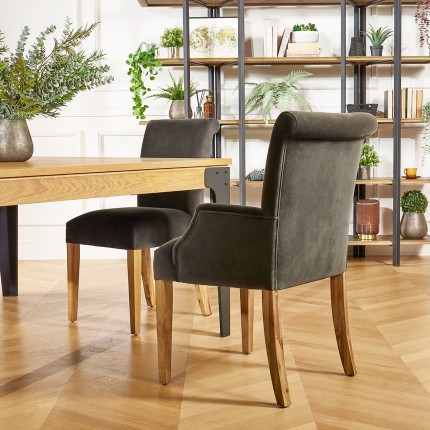 ALIX - Fauteuil de table style moderne en bois massif et tissu velours
