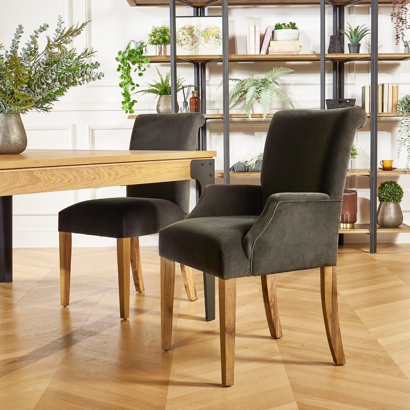 ALIX - Fauteuil de table style moderne en bois massif et tissu velours