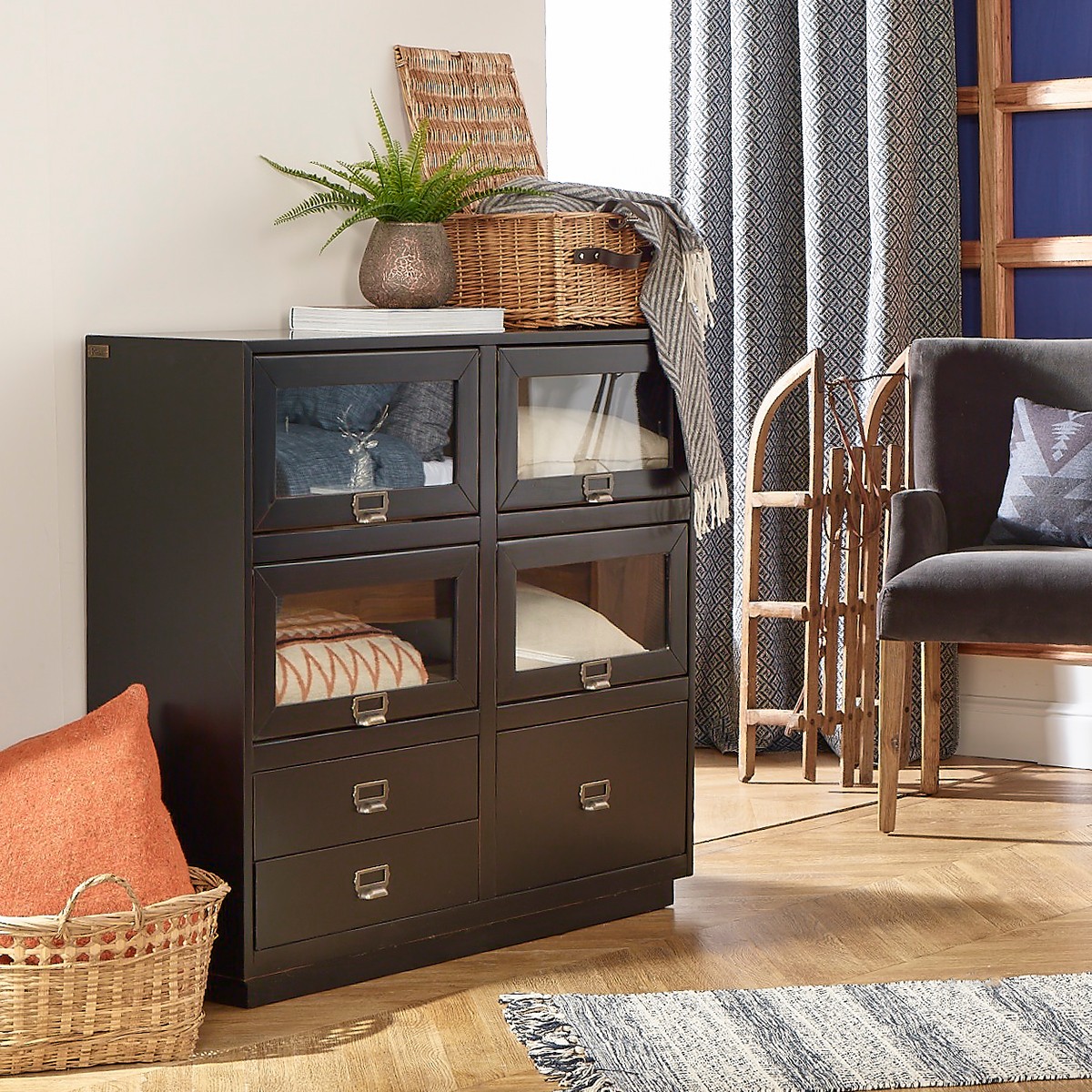 Armoire 2 portes 2 tiroirs BLOOM Gris - Armoire