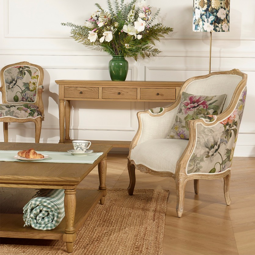 Poltrona bergère VICTOR COUNTRY - Stile romantico in lino premium, 1 posto