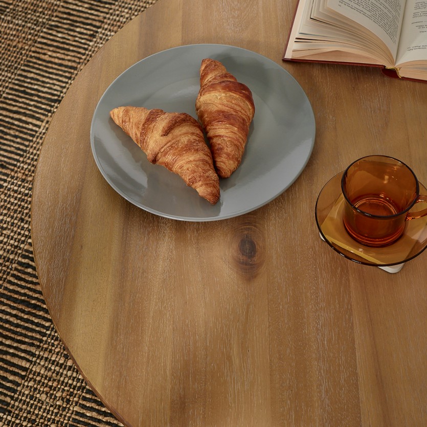 TODD - Round coffee table, chalet style, solid wood central base, 80 cm