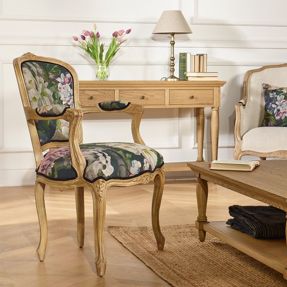 Cabrio-Sessel LOUVRE GRAPHITE – Romantischer Stil aus Leinenstoff und Massivholz, 1 Sitzplatz