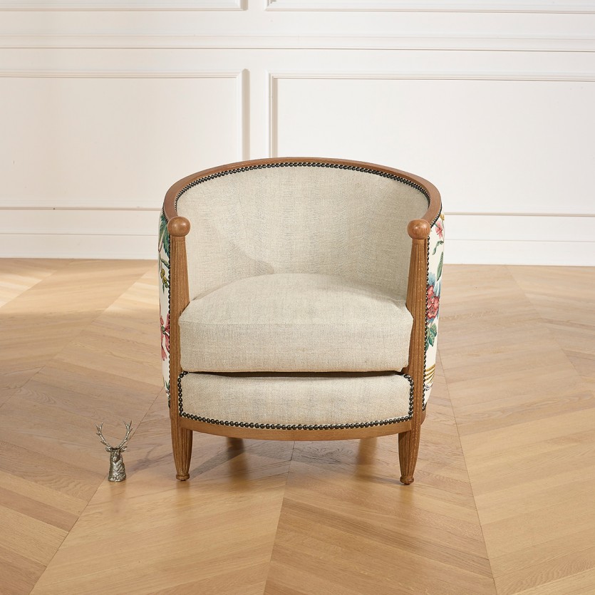 CAROLE LOPHURA Fassessel – Romantischer Stil aus Holz, Premium-Leinenstoff und Blumenstoff, 1 Platz