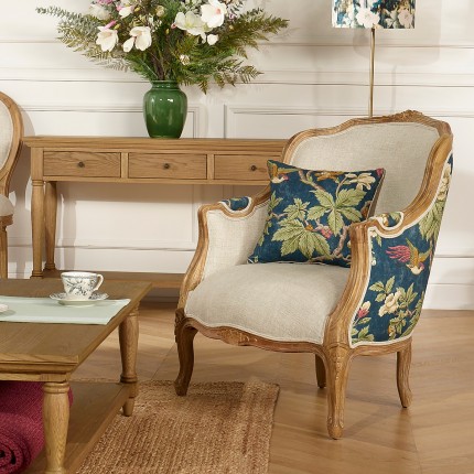 Poltrona bergère VICTOR LOPHURA - Stile shabby chic in legno massello e lino di qualità premium, 1 posto