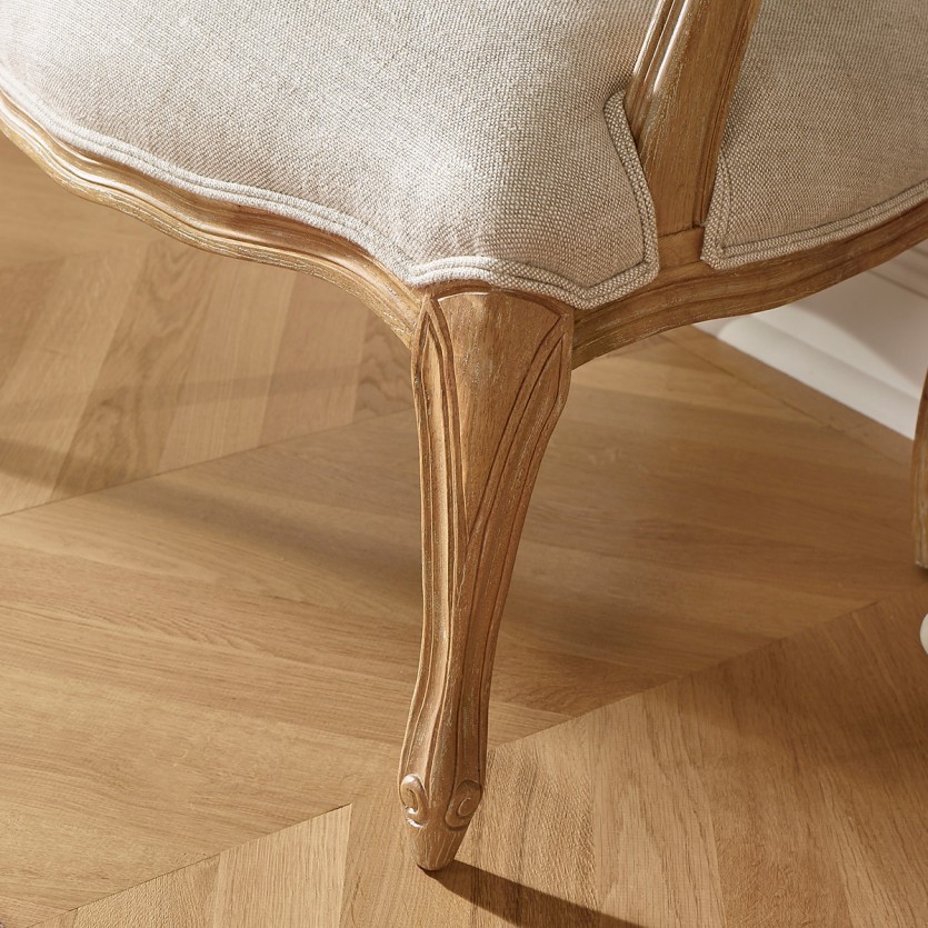 Cabriolet-Sessel INES – Stil Louis XV aus Holz und Premium-Leinenstoff, 1 Platz