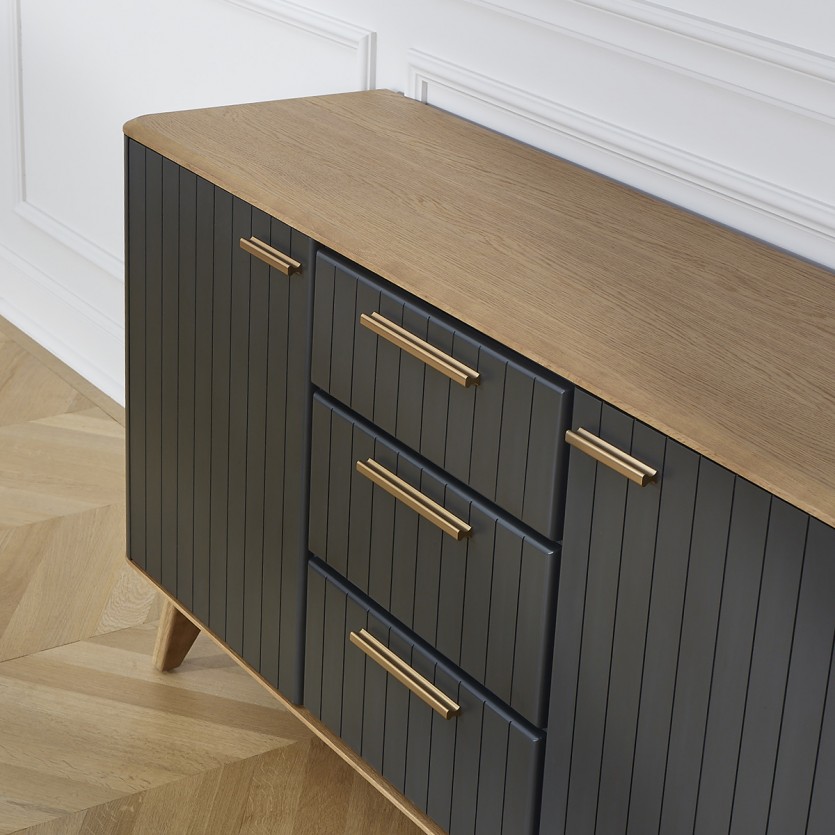 JOËL - Buffet de salle à manger, style moderne, en chêne 160 cm Gris