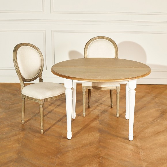 ARLINGTON - Table ronde extensible style romantique, plateau en chêne, 4/6 couverts, FSC®