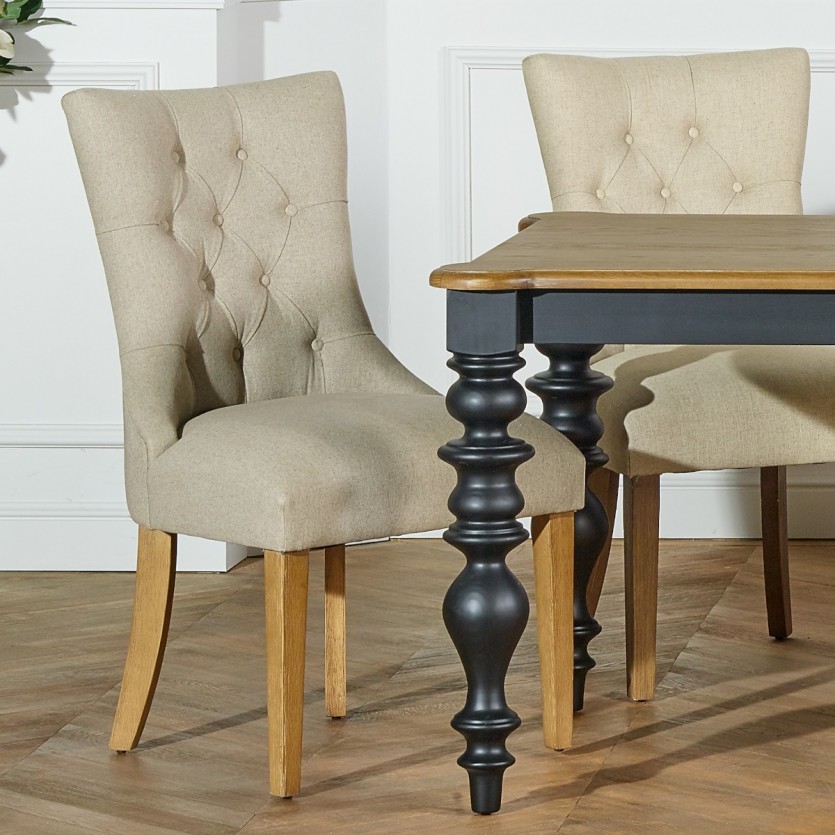 OPHELIA - Lot de 2 chaises capitonnées style moderne, bois massif et tissu en lin, bois certifié FSC®