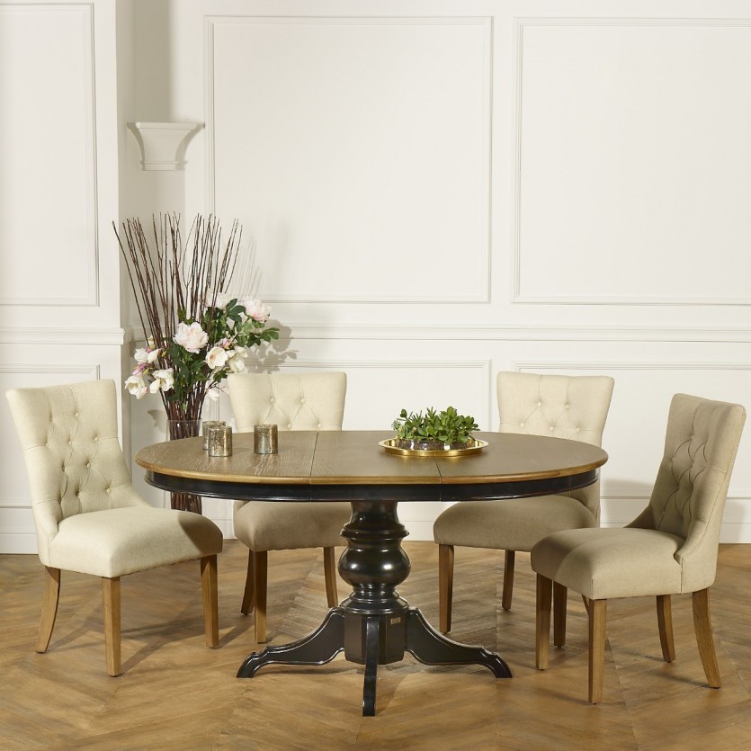 OPHELIA - Lot de 2 chaises capitonnées style moderne, bois massif et tissu en lin, bois certifié FSC®