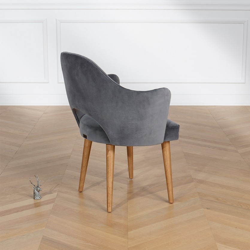 SAINT GERMAIN - Fauteuil de table style nordique en bois massif et tissu velours, 1 place