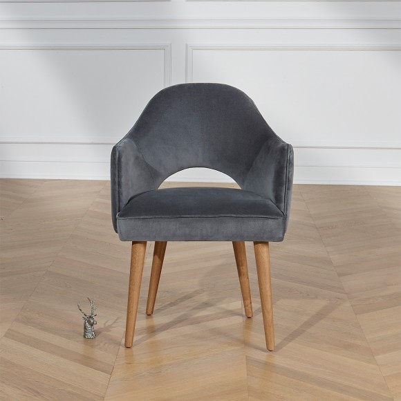 SAINT GERMAIN - Poltrona da tavolo in stile nordico in legno massiccio e tessuto di velluto, 1 posto