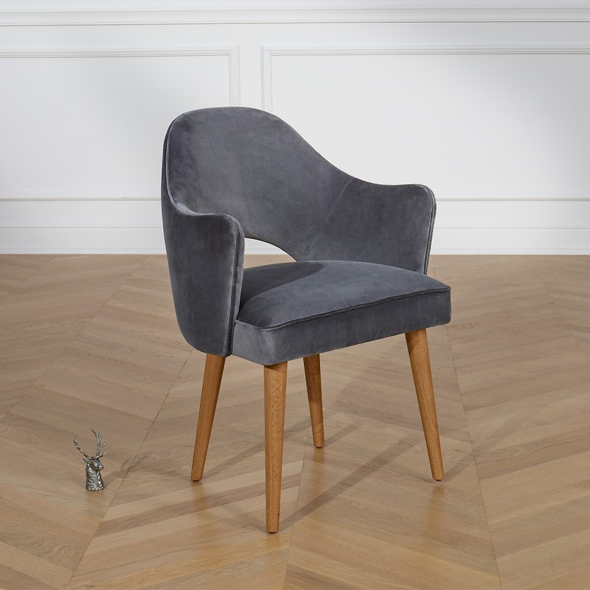 SAINT GERMAIN - Nordic-style dining chair in solid wood and velvet fabric, 1 seat