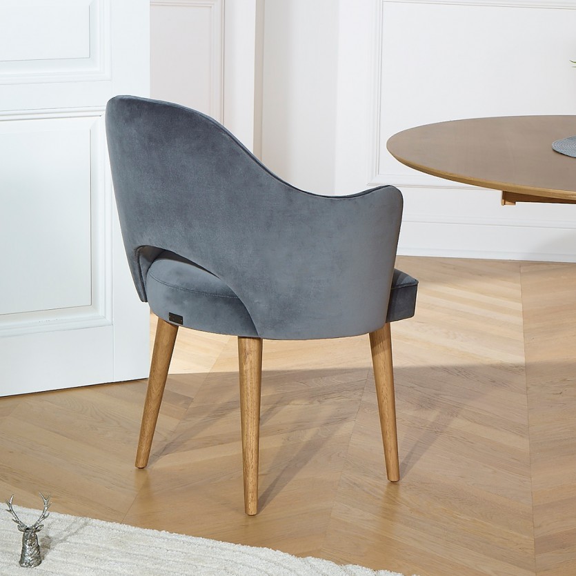 SAINT GERMAIN - Nordic-style dining chair in solid wood and velvet fabric, 1 seat