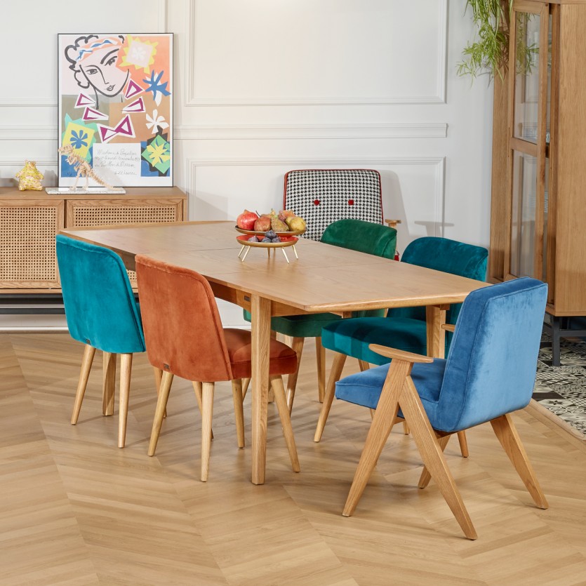 Table de repas avec rallonge DALHIA - Style scandinave en chêne, 6/8 couverts, bois certifié FSC®