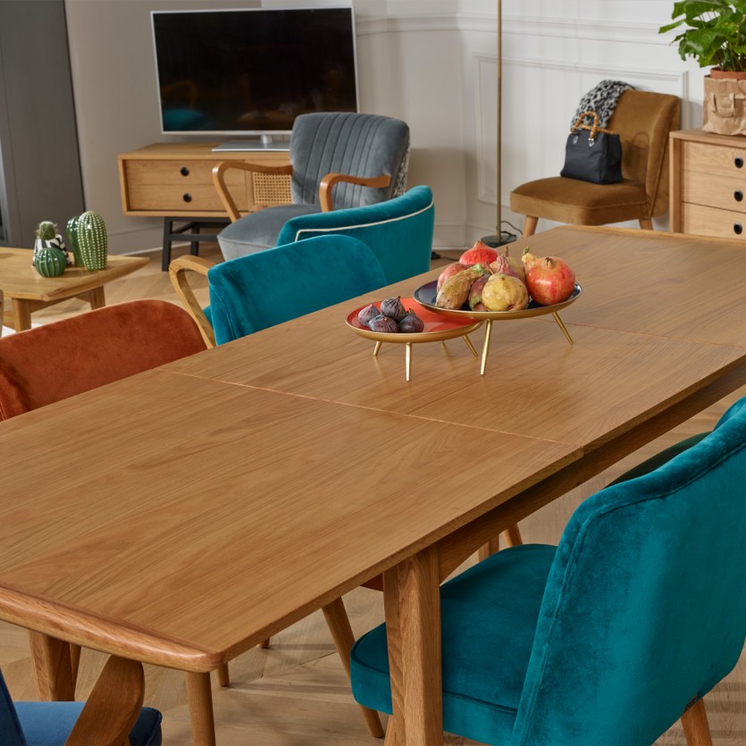 Table de repas avec rallonge DALHIA - Style scandinave en chêne, 6/8 couverts, bois certifié FSC®