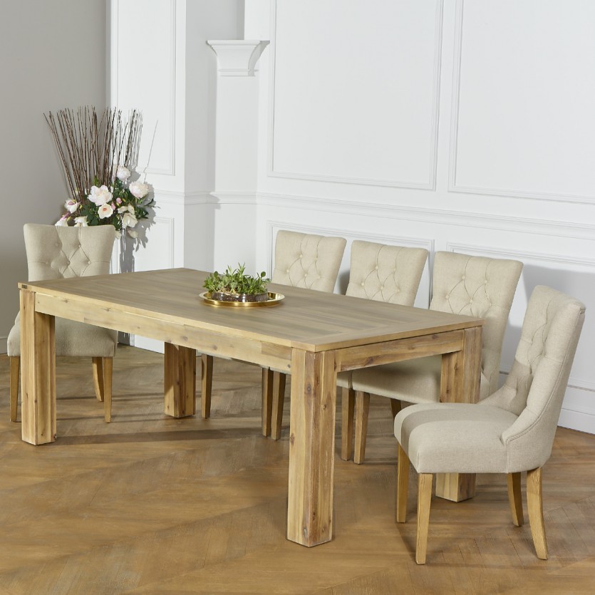 OPHELIA - Lot de 2 chaises capitonnées style moderne, bois massif et tissu en lin, bois certifié FSC®
